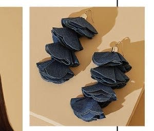 Denim Flower Dangle Earrings