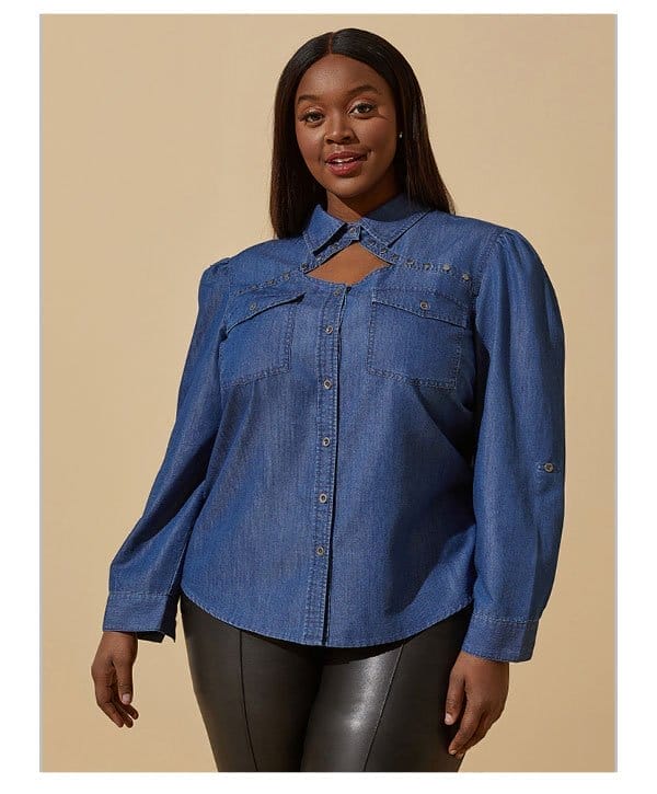 Studded Keyhole Denim Shirt