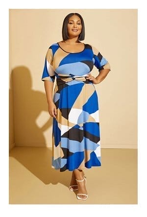 Multi-Colored Knotted Geo Print Maxi Dress