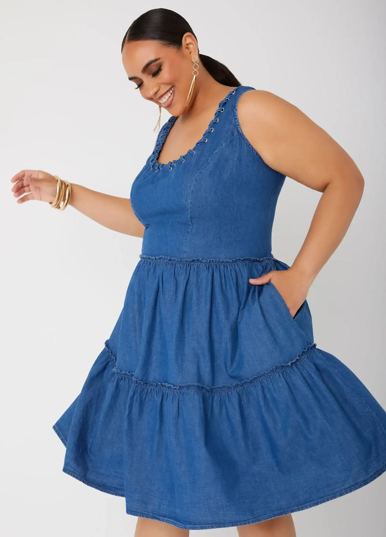 Lace Up Chambray Dress