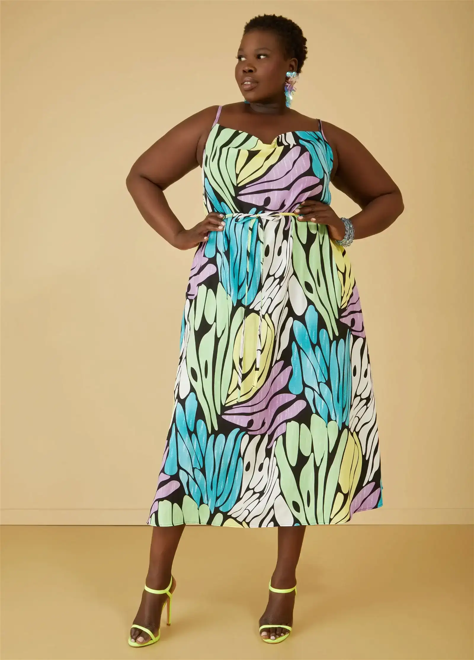 Cowl Neck Printed Midaxi Dress