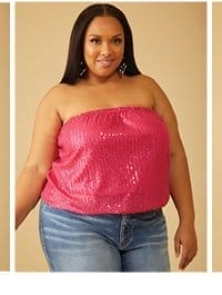 Pink Sequined Mesh Tube Top