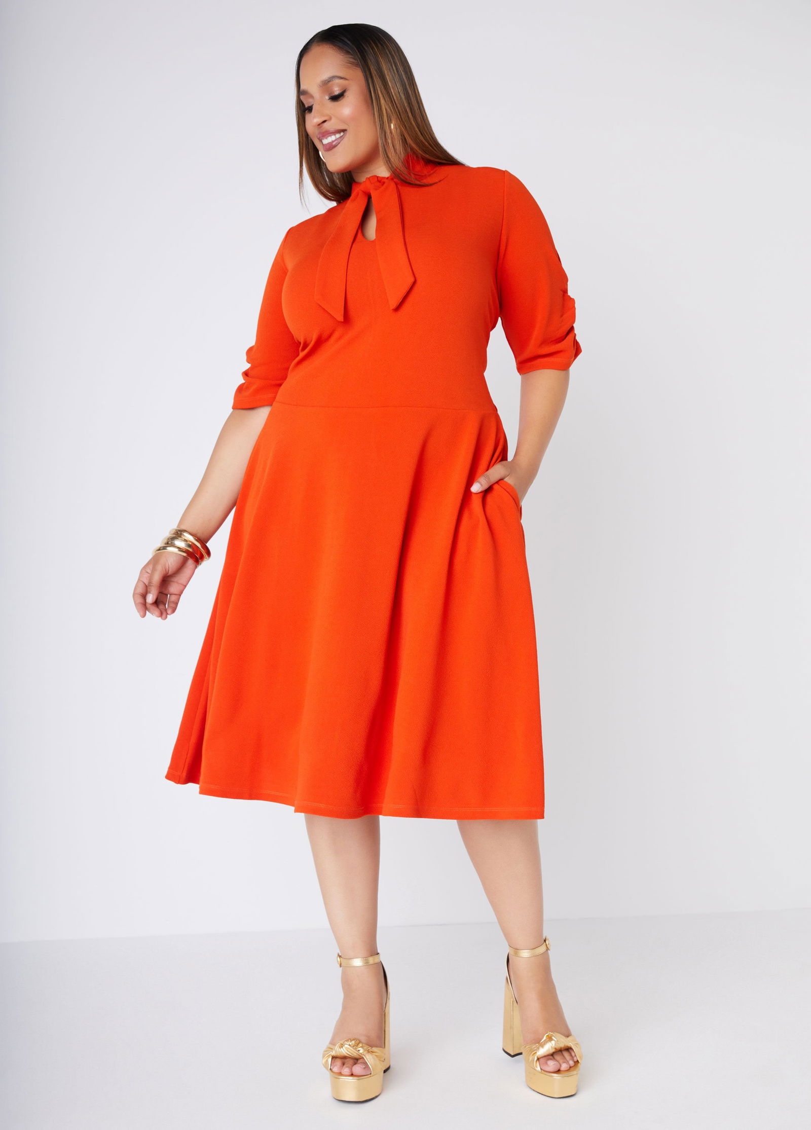 Cutout Tie Neck A Line Dress