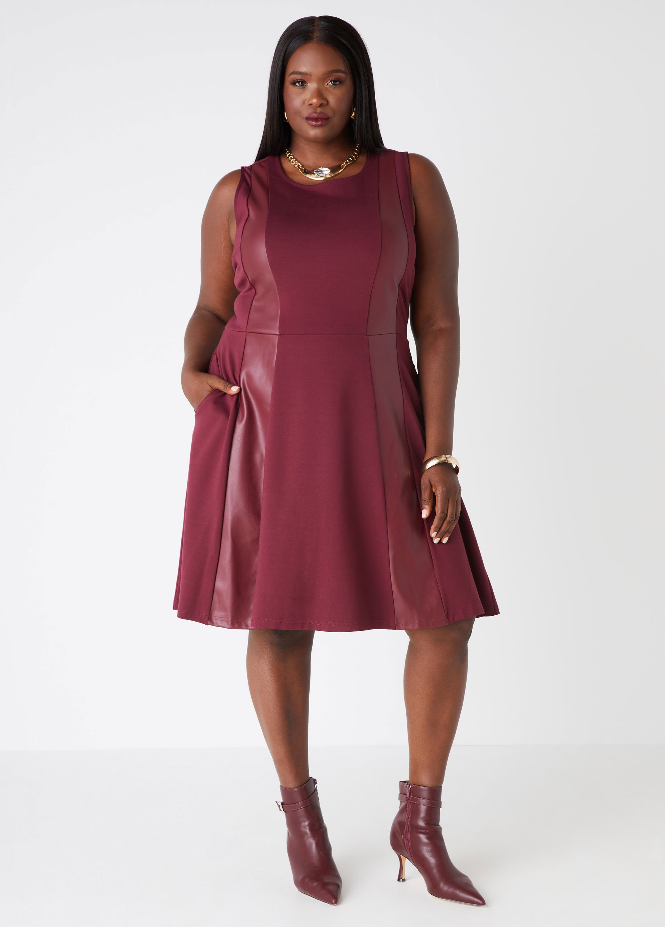 Faux Leather Paneled Ponte Dress