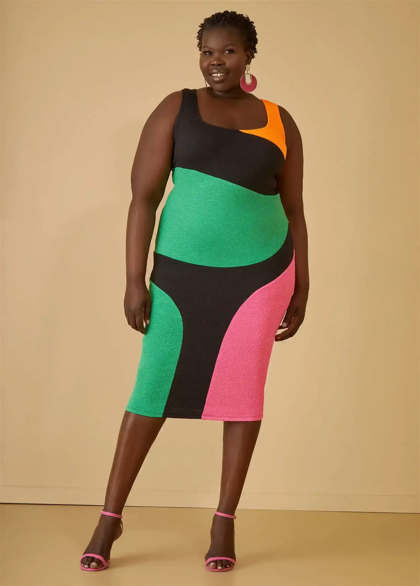 Colorblocked Textured Knit Dress