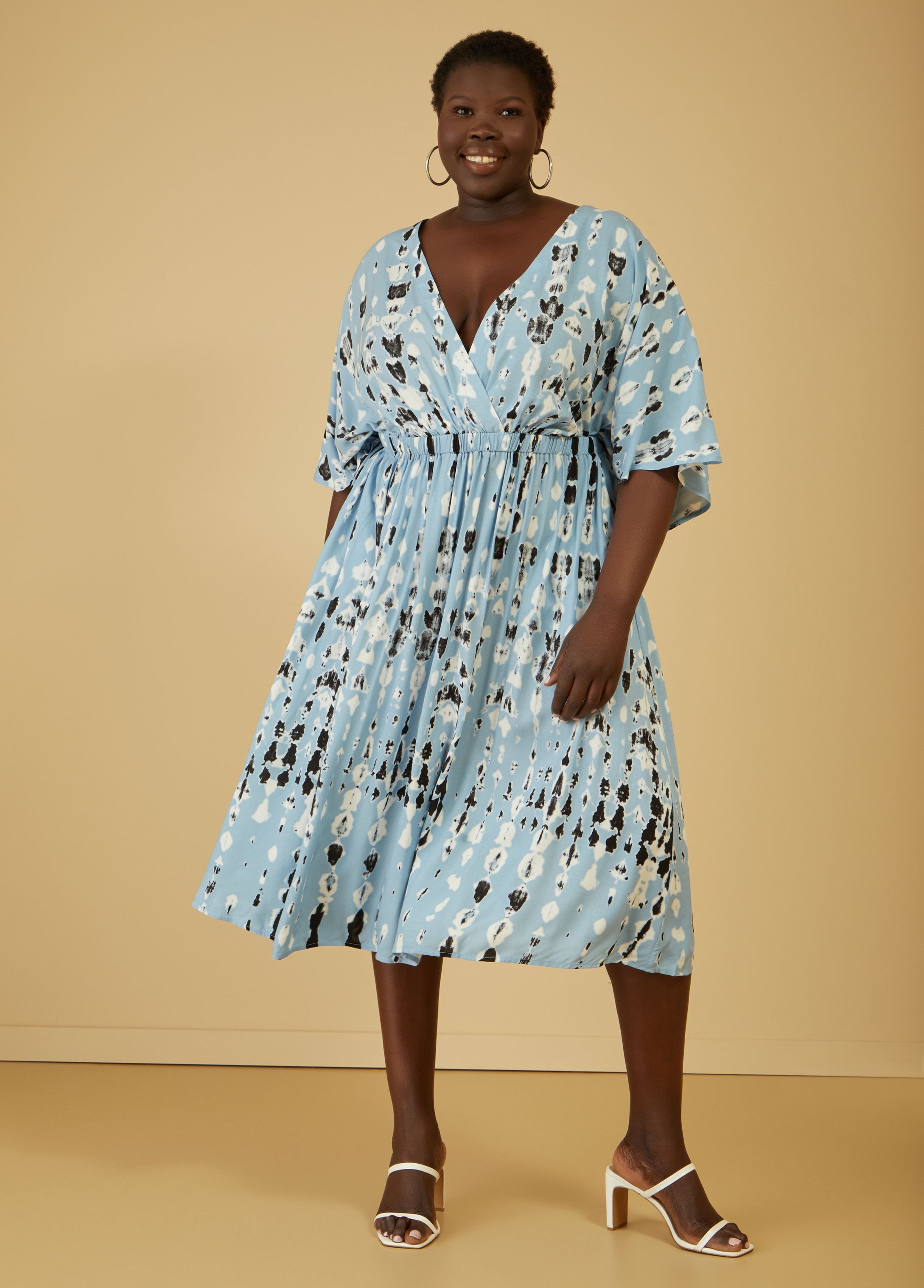 Batik Print Faux Wrap Dress