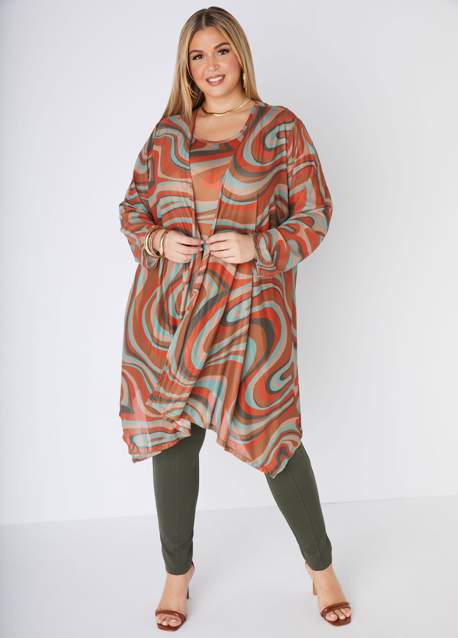 Wavy Print Mesh Duster