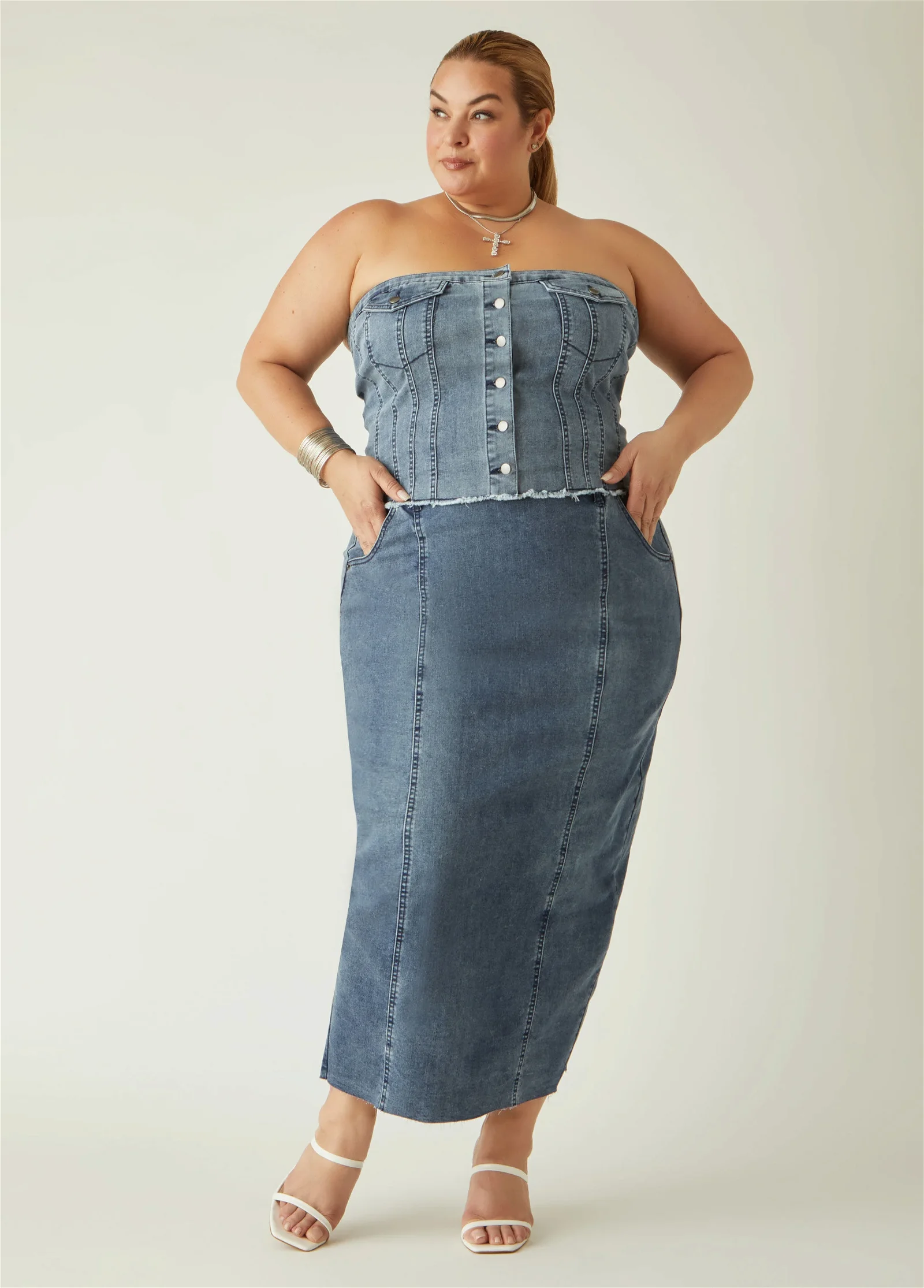 Seamed Denim Maxi Skirt