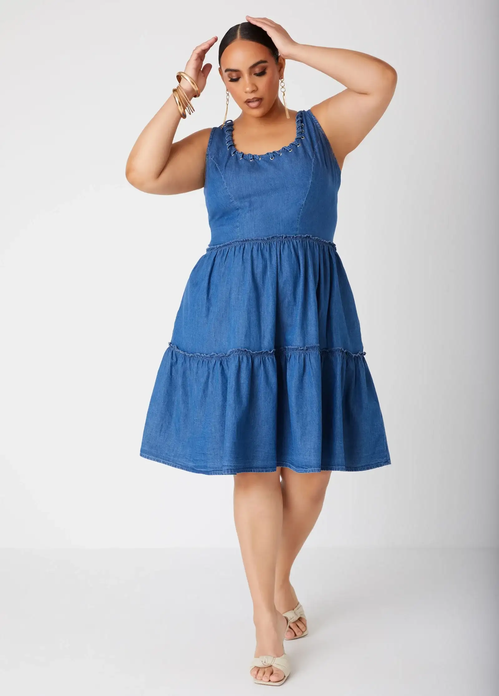 Lace Up Chambray Dress