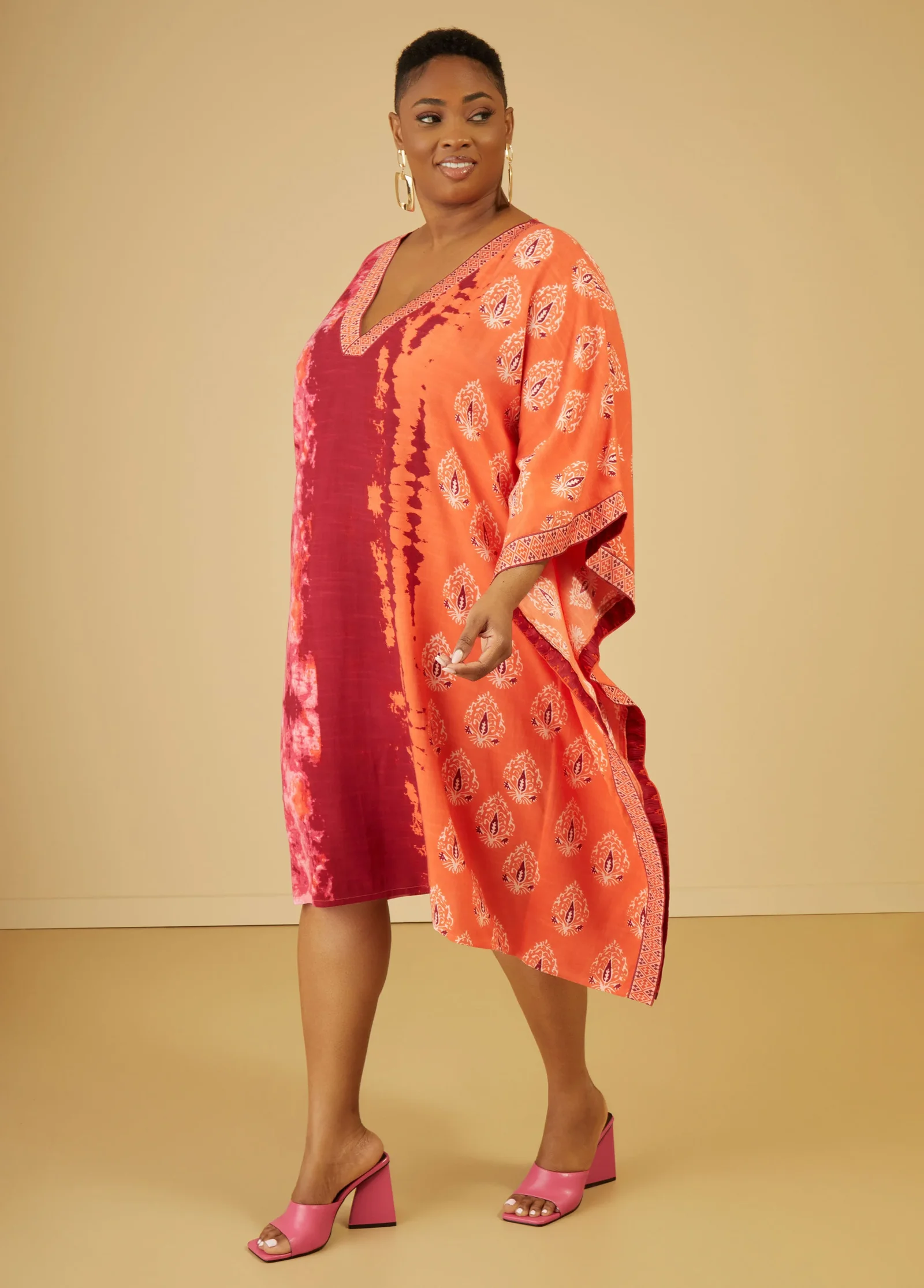 Tie Dyed Embroidered Kaftan Dress