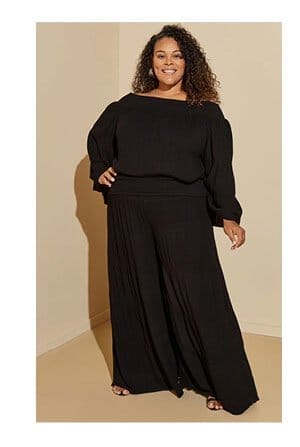 Black High Waist Gauze Wide Leg Pants