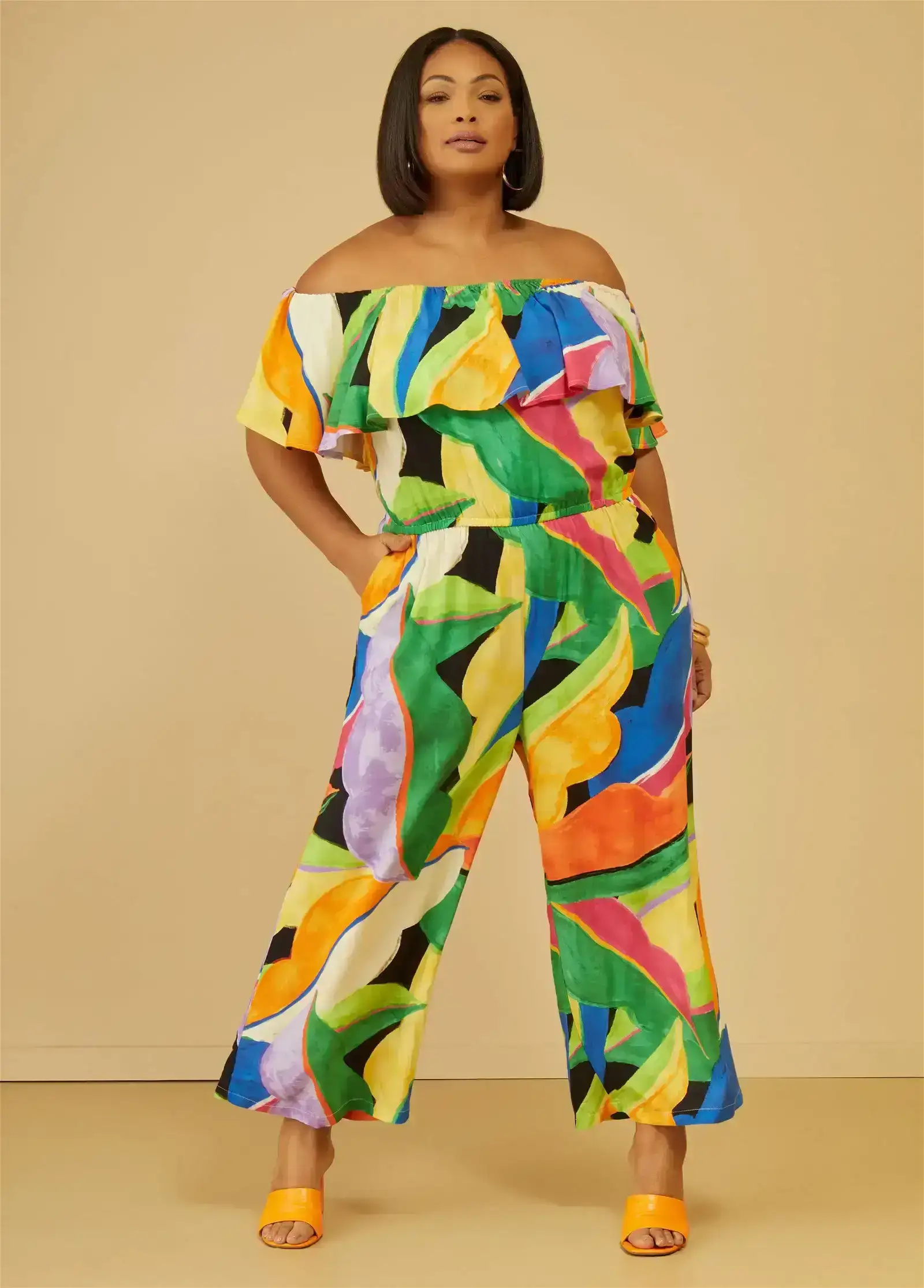 Off The Shoulder Tropical Jumpsuit