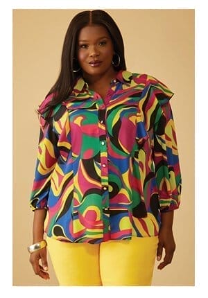 Multi-Colored Ruffled Printed Shirt