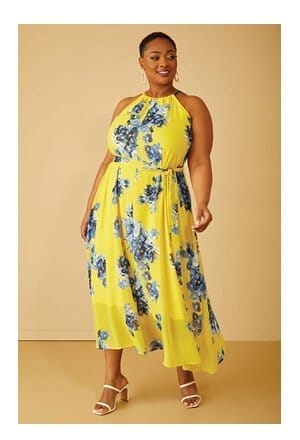 Maize Belted Floral Print Maxi Dress