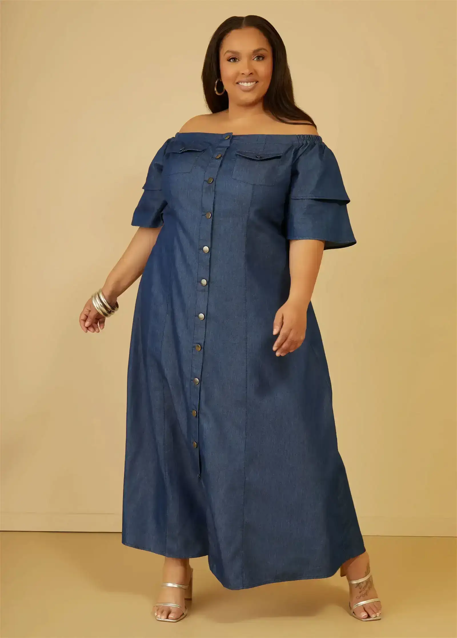 Tiered Chambray Maxi Dress