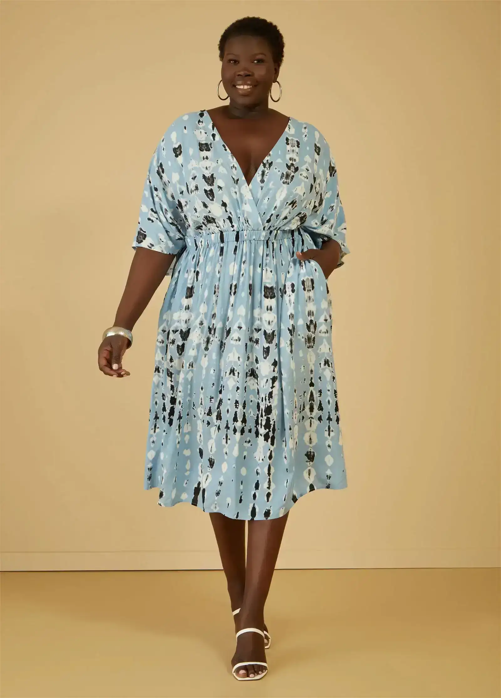 Batik Print Faux Wrap Dress