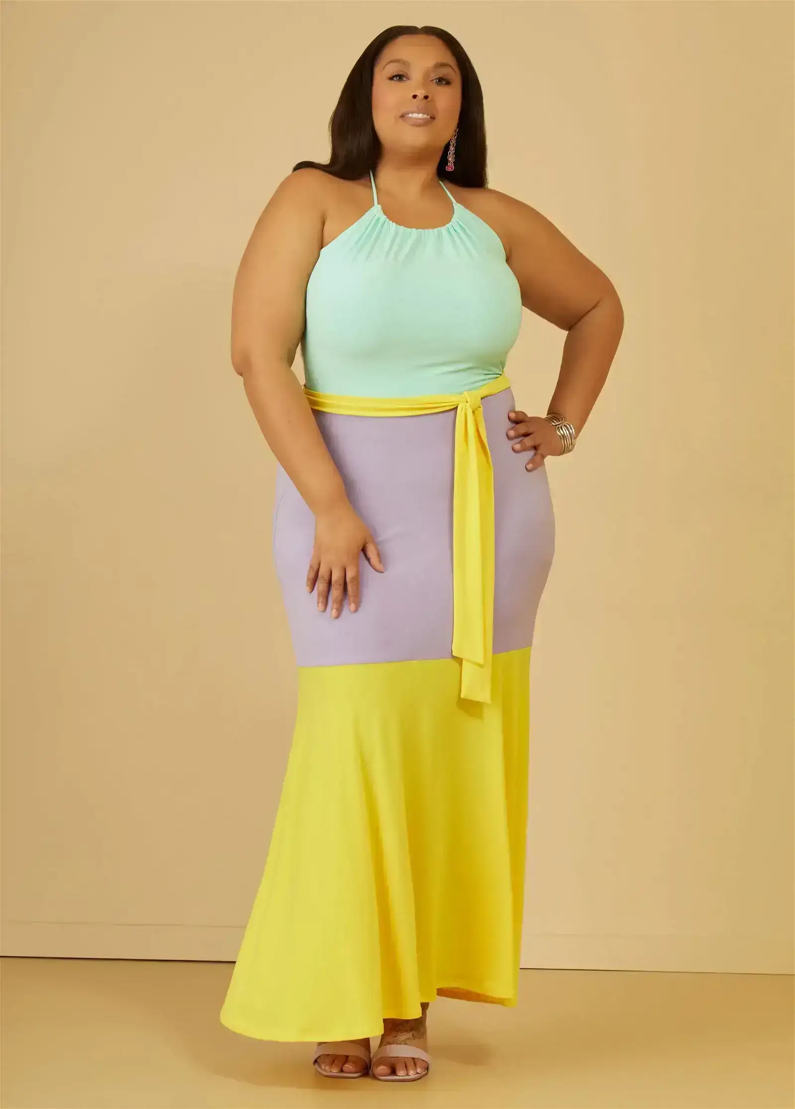 Colorblock Halter Maxi Dress