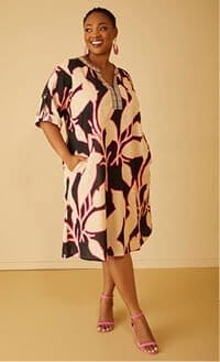 Floral Print Linen Blend A Line Dress