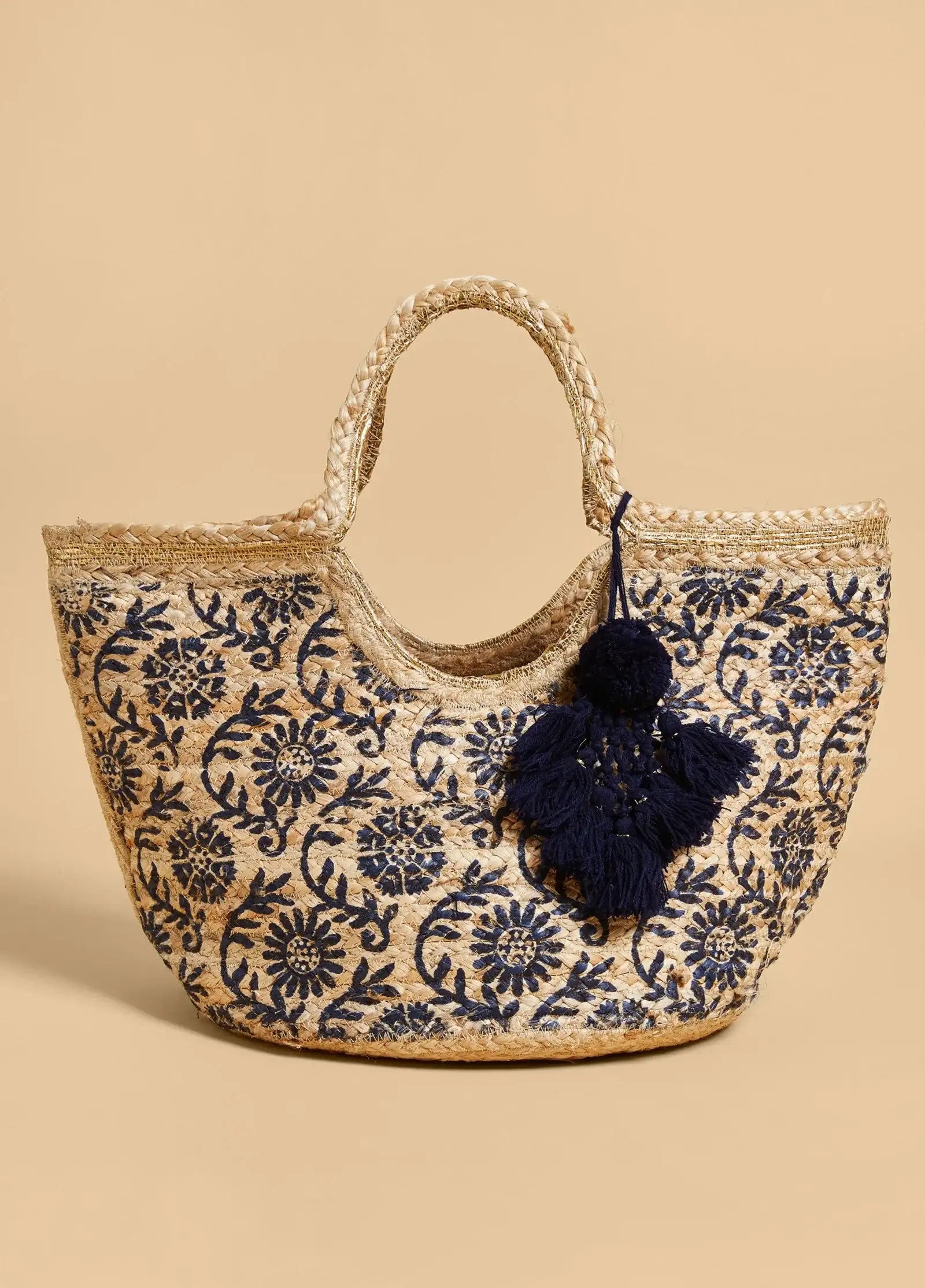 Embellished Floral Straw Tote