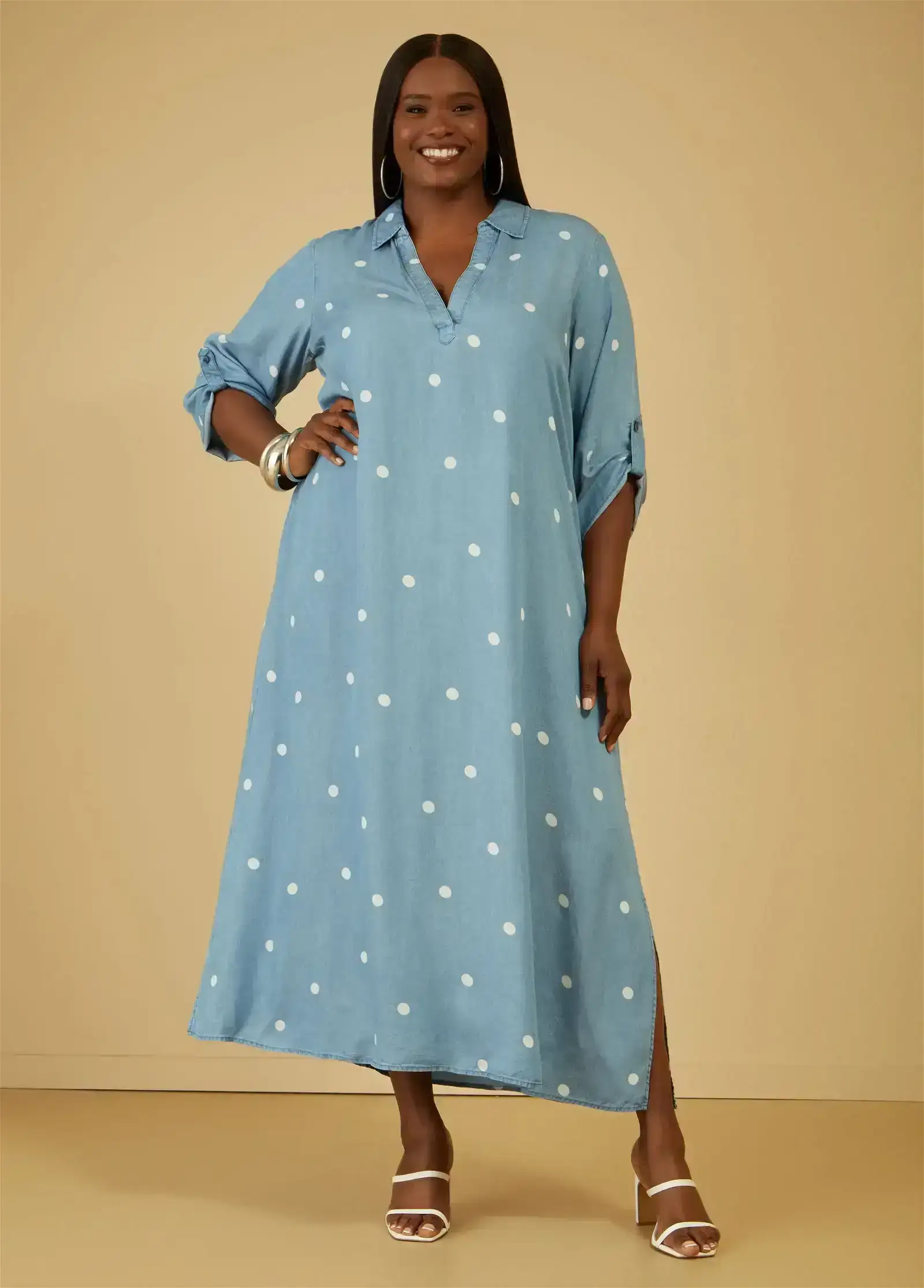 Polka Dot Chambray Maxi Dress