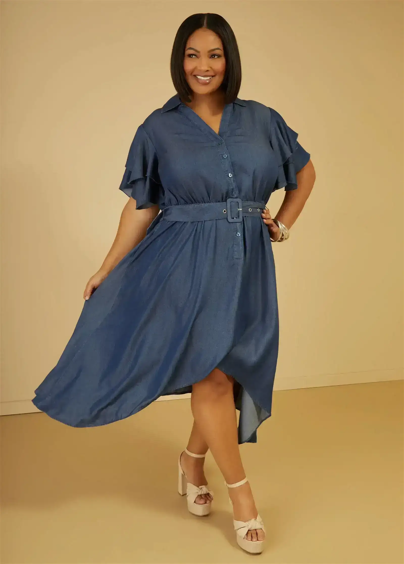 Chambray Hi Low Shirtdress