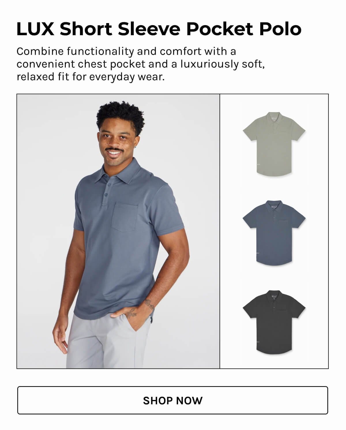 LUX Short Sleeve Pocket Polo: Combine functionality and comfort with a convenient chest pocket and a luxuriously soft