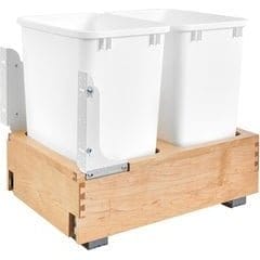 35 Quart Wood Bottom Mount Double Trash Pull-Out Waste Containers, Min. Cabinet Opening: 15" Wide, Natural