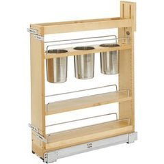 5-7/16 Inch Width Base Cabinet Pullout Utensil Organizer with Blumotion Soft-Close Slides, Natural, Min. Cabinet Opening: 5-1/2" W x 21-3/4" D x 25-5/8" H