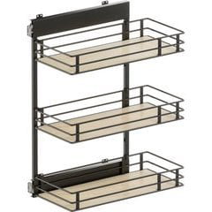 Brand New! VS Sub, Side Mounted, 3 Basket Base Pullout, 15” Minimum Cabinet Opening Width, Installation Height 30-1/2”, Scalera Tray Style, Unhanded for Left or Right Hinged Cabinets, Carbon Steel Gray / Maple