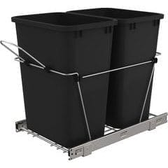 35 Quart Double Trash Pull-Out Waste Container, Min. Cabinet Opening: 14-1/2" Wide, Black