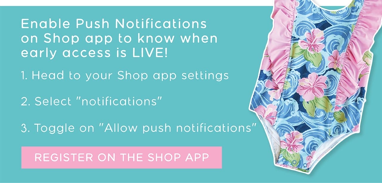 Enable Push Notification on Shop app to know when early access is LIVE! | 1. Head to your Shop app settings | 2. Select "notifications" | 3. Toggle on "Allow push notifications" | REGISTER ON THE SHOP APP