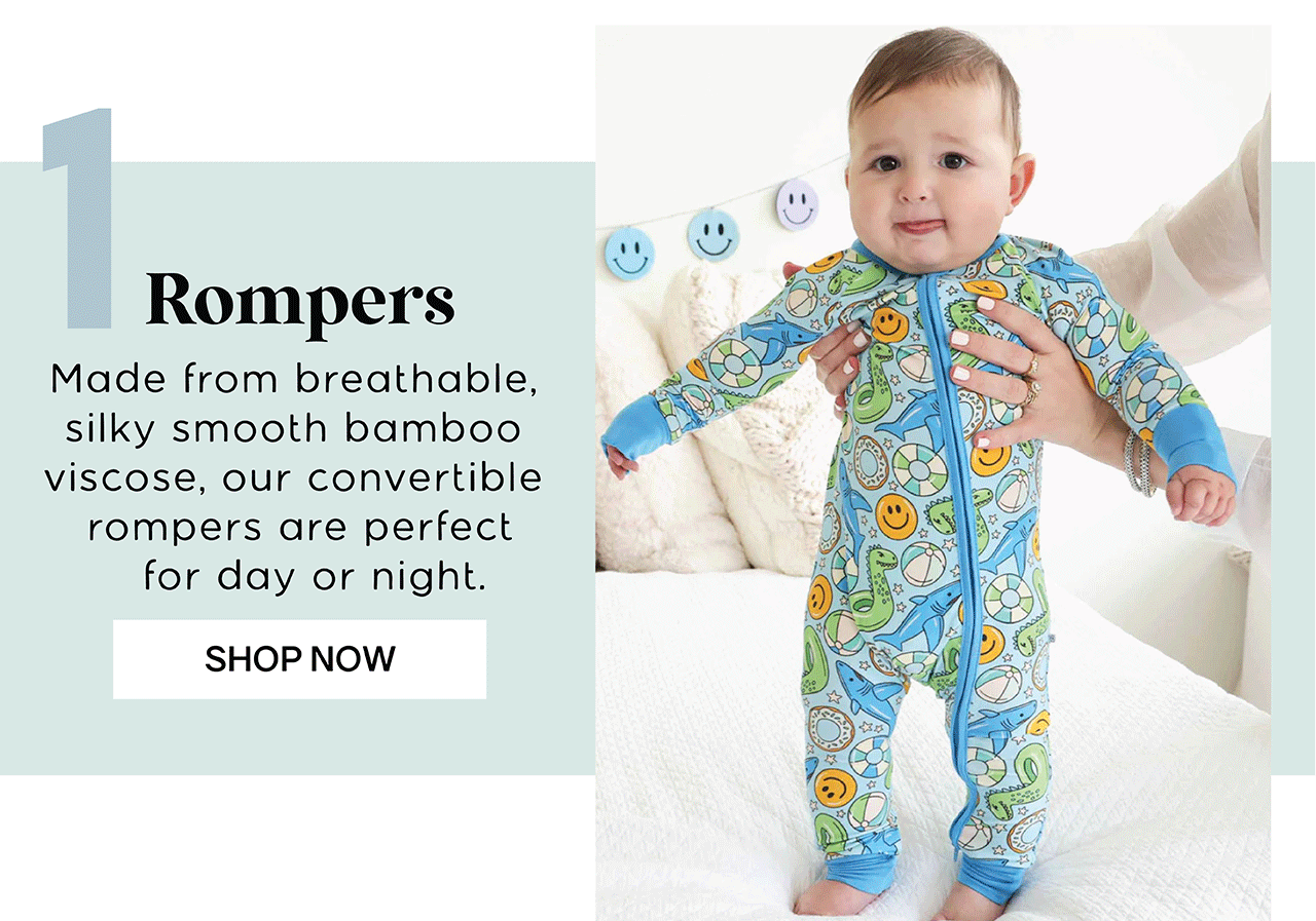 1 Rompers | Made from breathable, silky smooth bamboo viscose, our convertible rompers are perfect for day or night. | SHOP NOW