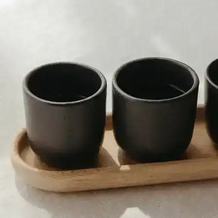 Espresso Cups, Set of 4, with Wooden Tray