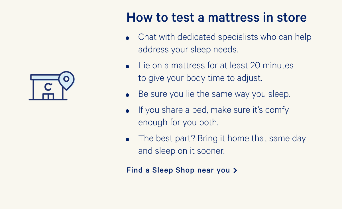 How to test a mattress in store >> Find a Sleep Shop near you >>