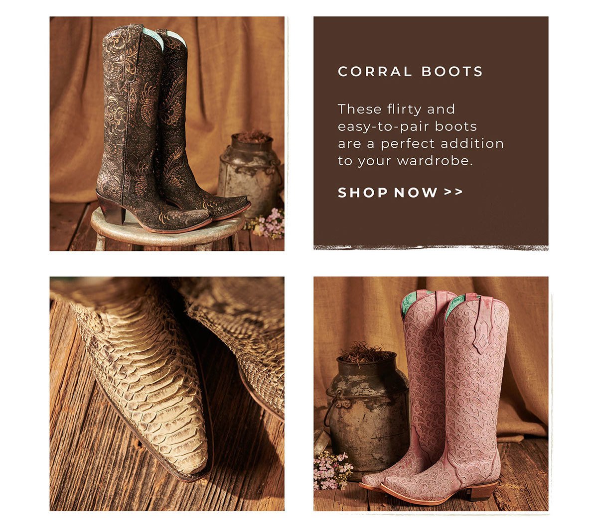 Corral Boots | These flirty and easy-to-pair boots are a perfect addition to your wardrobe. | Shop Now