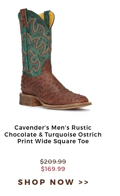 Cavender's Men's Rustic Chocolate & Turquoise Ostrich Print Wide Square Toe | \\$169.99 | Shop now >>