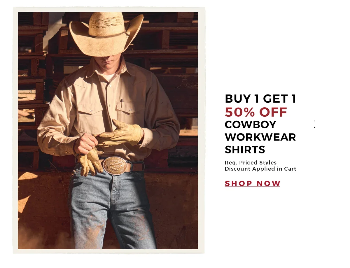 Buy 1 Get 1 50% Off Cowboy WorkWear Shirts | Reg. Priced Styles - Discount Applied in Cart | Shop Now