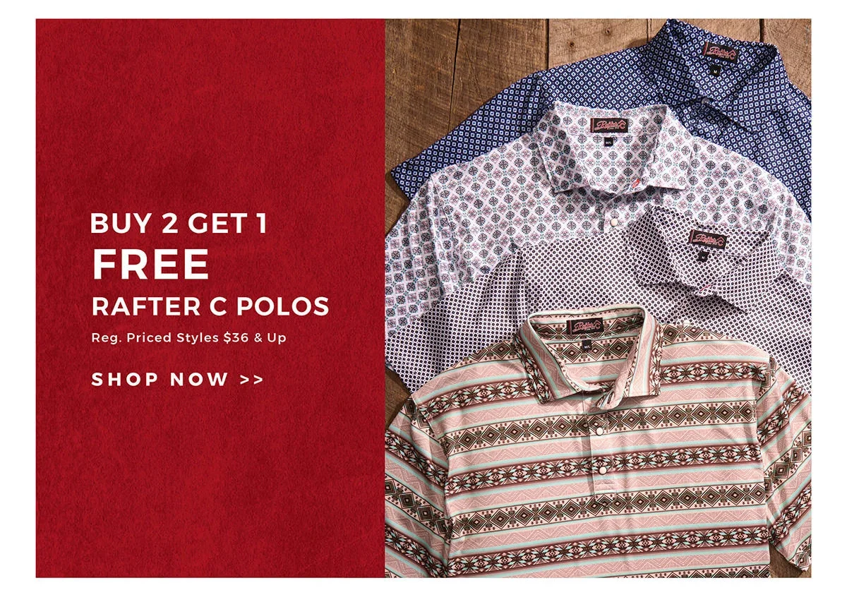 Buy 2 Get 1 Free Rafter C Polos | Reg. Priced Styles \\$36 & Up | Shop Now