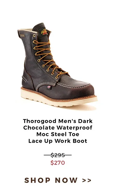 Thorogood Men's Dark Chocolate Waterproof Moc Steel Toe Lace Up Work Boot - \\$270 | Shop Now