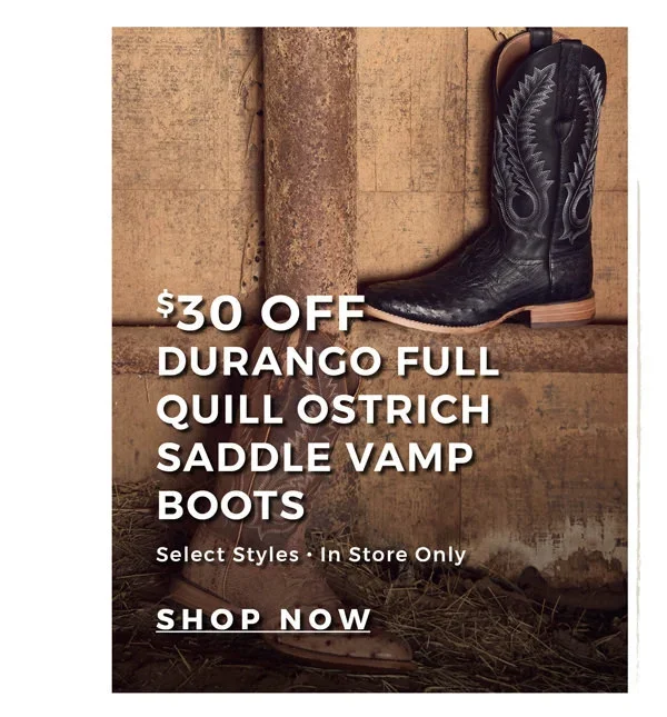 \\$30 Off Durango Full Quill Saddle Vamp Boots | Select Styles - In Store Only | Shop Now