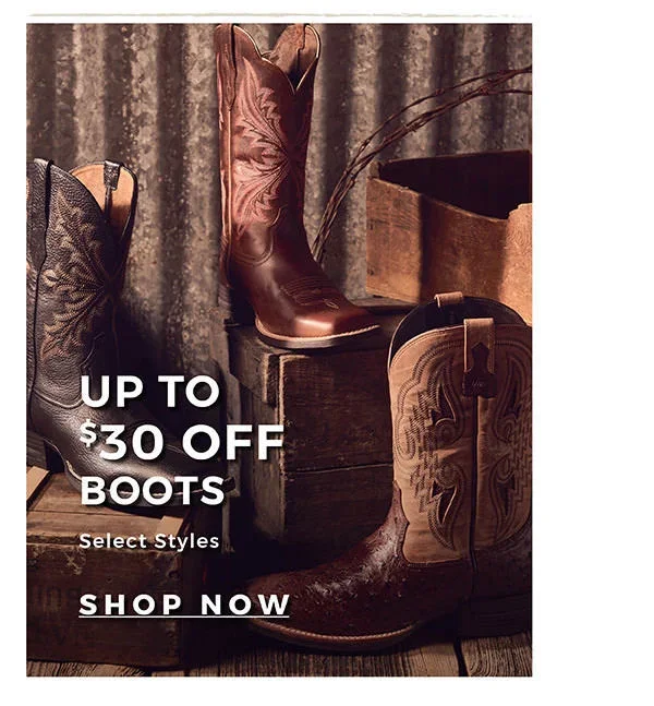 Up to \\$30 Off Boots | Select Styles | Shop Now