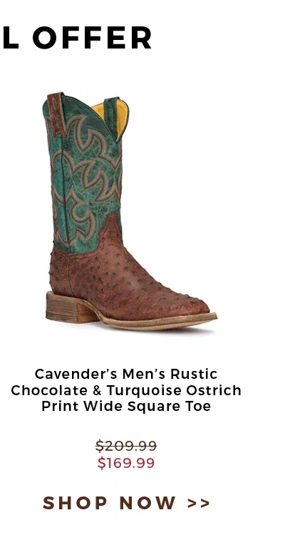 Cavender's Men's Rustic Chocolate & Turquoise Ostrich Print Wide Square Toe | \\$169.99 | Shop now >>