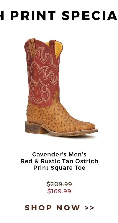 Cavender's Men's Red & Rustic Tan Ostrich Print Square Toe | \\$169.99 | Shop now >>