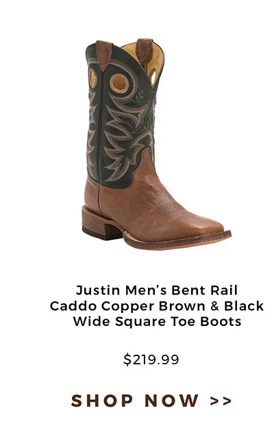 Justin Men's Bent Rail Caddo Copper Brown & Black Wide Square Toe Boots | \\$219.99 | Shop Now