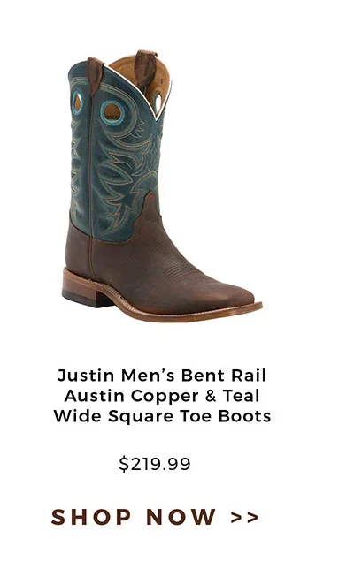 Justin Men's Bent Rail Austin Copper & Teal Wide Square Toe Boots | \\$219.99 | Shop Now