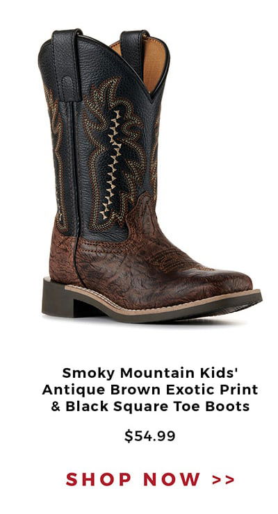 Smoky Mountain Kids' Antique Brown Exotic Print & Black Square Toe Boots | \\$54.99 | SHOP NOW >>