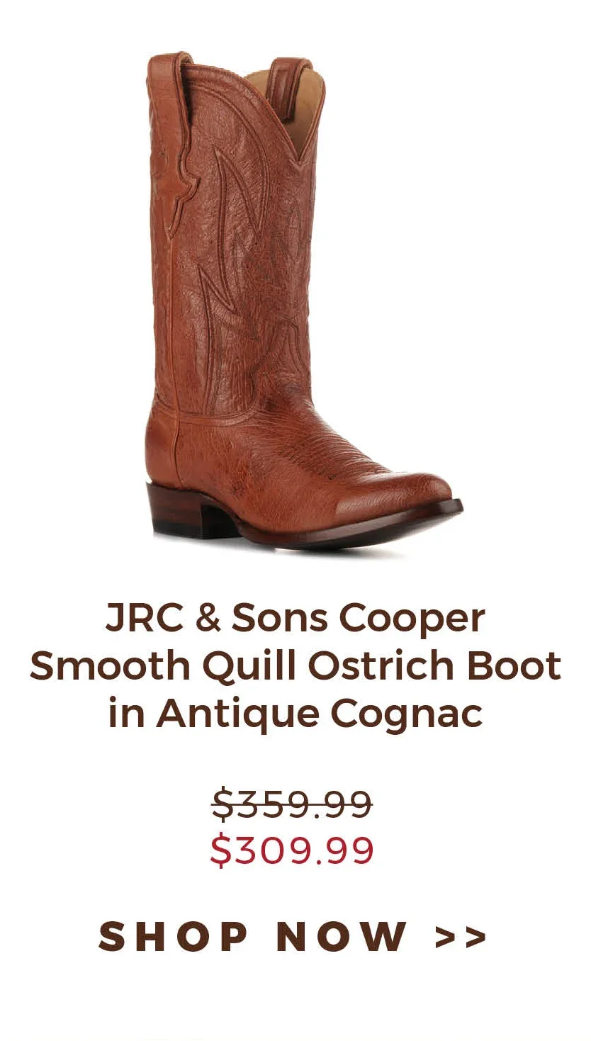 JRC & Sons Cooper Smooth Quill Ostrich Boot in Antique Cognac | \\$309.99 | Shop Now