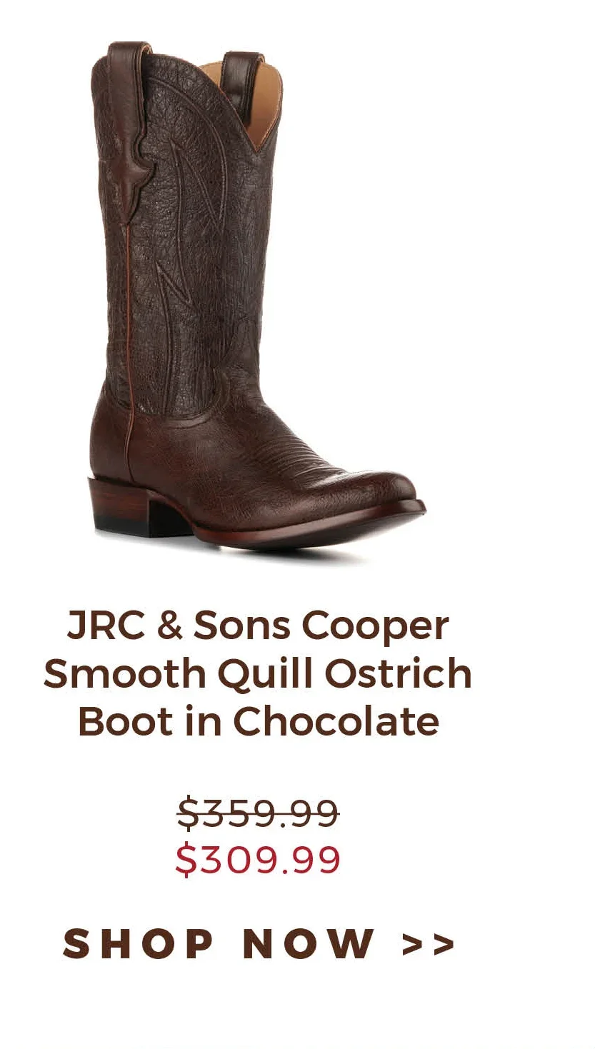 JRC & Sons Cooper Smooth Quill Ostrich Boot in Chocolate | \\$309.99 | Shop Now