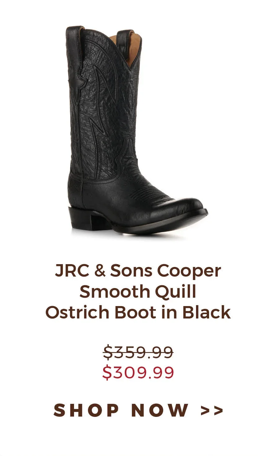 JRC & Sons Cooper Smooth Quill Ostrich Boot in Black | \\$309.99 | Shop Now