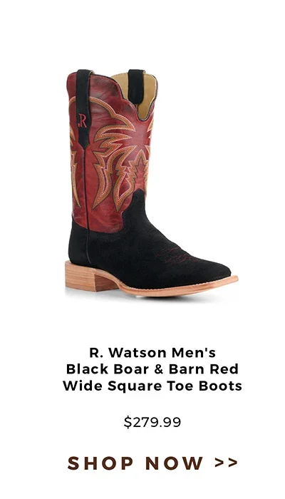 R. Watson Men's Black Boar and Barn Red Wide Square Toe Boots - \\$279.99 | Shop Now